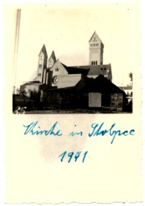 Miensk, Zacharaŭskaja, Čyrvony kaścioł. Менск, Захараўская, Чырвоны касьцёл (1941)