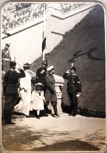 Nicholas II, Alexandra and Olga Nikolaevna during a visit to the Chapel