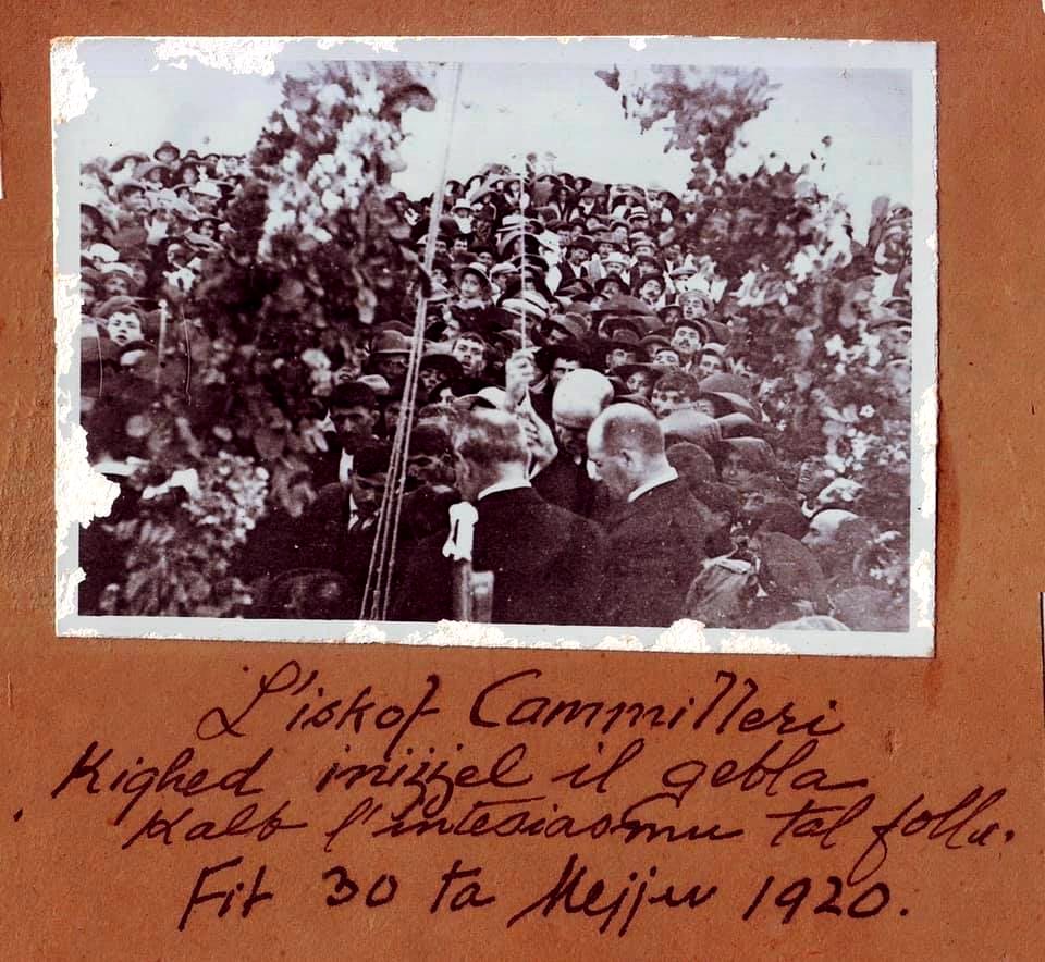 Mikiel Farrugia, Bishop Camilleri presiding over the foundation-laying ceremony of Ta Pinu Sanctuary on 30 May 1920