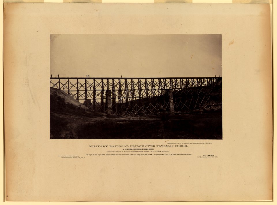 Military railroad bridge over Potomac Creek on the Richmond, Fredericksburg & Potomac Railroad, built by the U.S.M.R.R. Construction Corps, C.F. Nagle, supervisor - photographed by Capt. LCCN2004680116