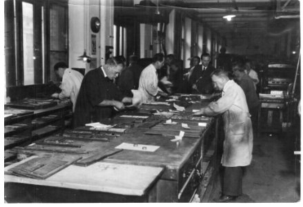 Miklós Andor in the page-setting room of Athenaeum Printing House - cca. 1920 (1) photo