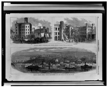 Military prisons at Charleston, South Carolina - sketched by Lieutenant F. Millward. Eastport, Mississippi, General Thomas's head-quarters, January, 1865 - sketched by Adam Rohe. LCCN00649590