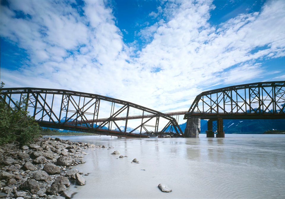 Miles Glacier Bridge, damage and kludge, 1984