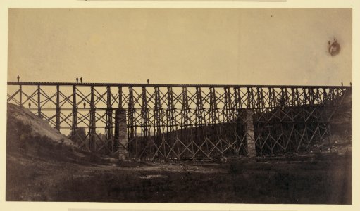 Military railroad bridge over Potomac Creek. Aquia Creek and Fredericksburg Railroad. Built by U.S.M.R.R. Construction Corps in 40 hours LCCN91787348