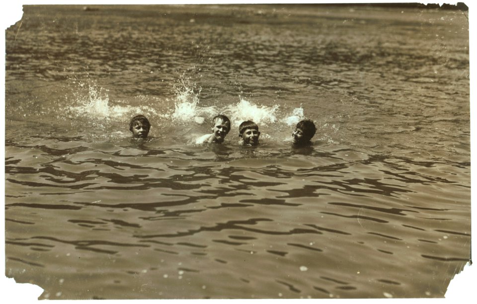 Mill boys' recreation. A Sunday swim. Base-ball on Sunday is tabooed here. Sunday-school and church are well attended. Loafing around, playing marbles, and swimming seem to be the only LOC nclc.04729 photo