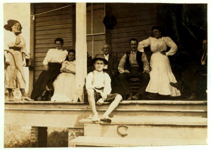 Mill family and relations. Magnolia Miss. Boy in front is Wilbert Bennett. Said he was thirteen, but it is highly improbable. Said he has been doffing in the mill off and on for five years. LOC nclc.02092