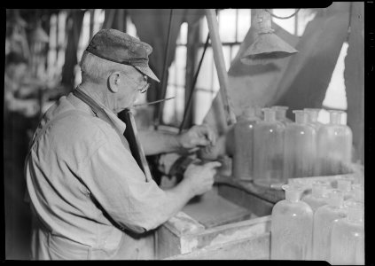 Millville, New Jersey - Glass bottles. Stopper-grinder at T. C. Wheaton Co - NARA - 518634