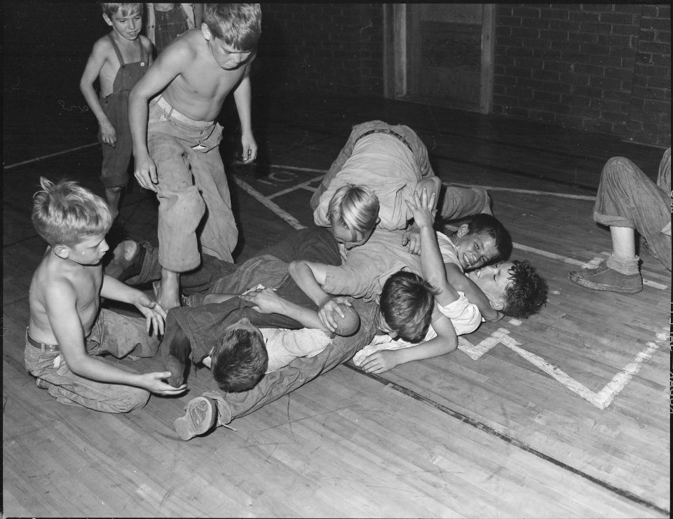 Miner's children having free for all wrestling and tumblebout in gymnasium. Jewell Ridge Coal Company, Jewell Ridge... - NARA - 540709
