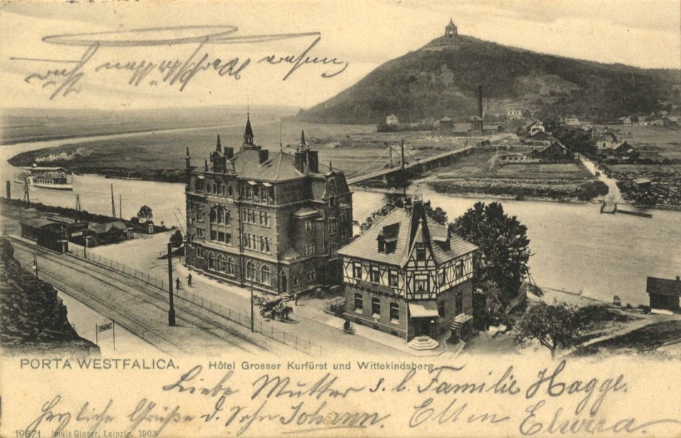 Minden (Westf.), Nordrhein-Westfalen - Porta Westfalica, Hotel Großer Kurfürst und Wittekindsberg (Zeno Ansichtskarten)