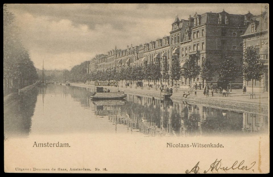 Nicolaas Witsenkade richting van Woustraat met het pontje van de Nicolaas Witsenstraat over de Singelgracht naar de Stadhouderskade, Afb PBKD00094000003