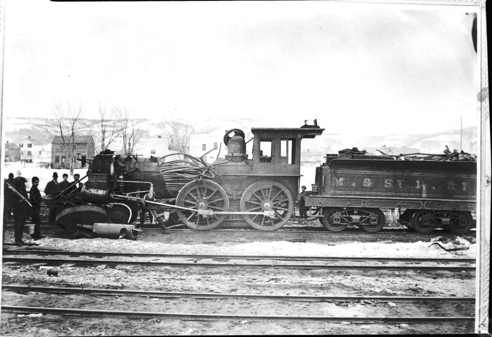 Milwaukee & St. Paul No 27 4-4-0 steam locomotive after failure of the middle course of the boiler