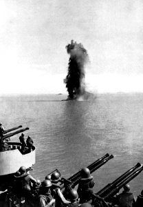 Mine is exploded off Korea in 1950 photo