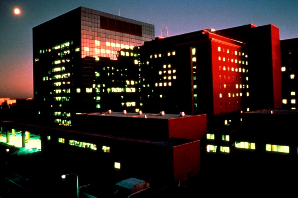 NIH clinical center at night