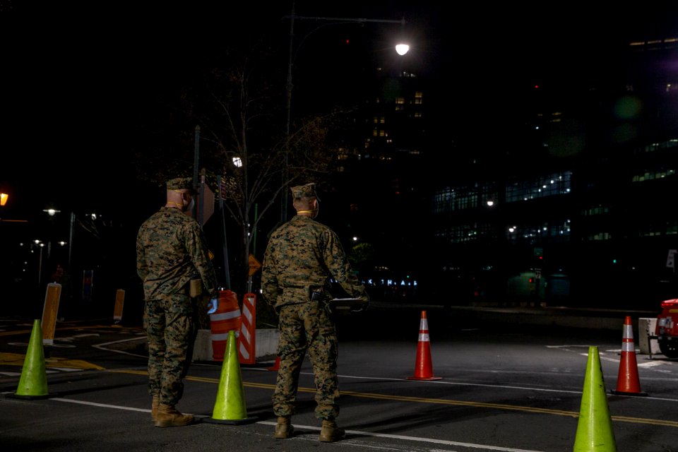 Night Watch 3 2 Marines Screen personnel in NYC for the USNS Comfort (49827132482)