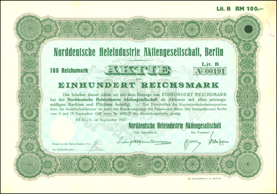 Norddeutsche Hefeindustrie AG 1927