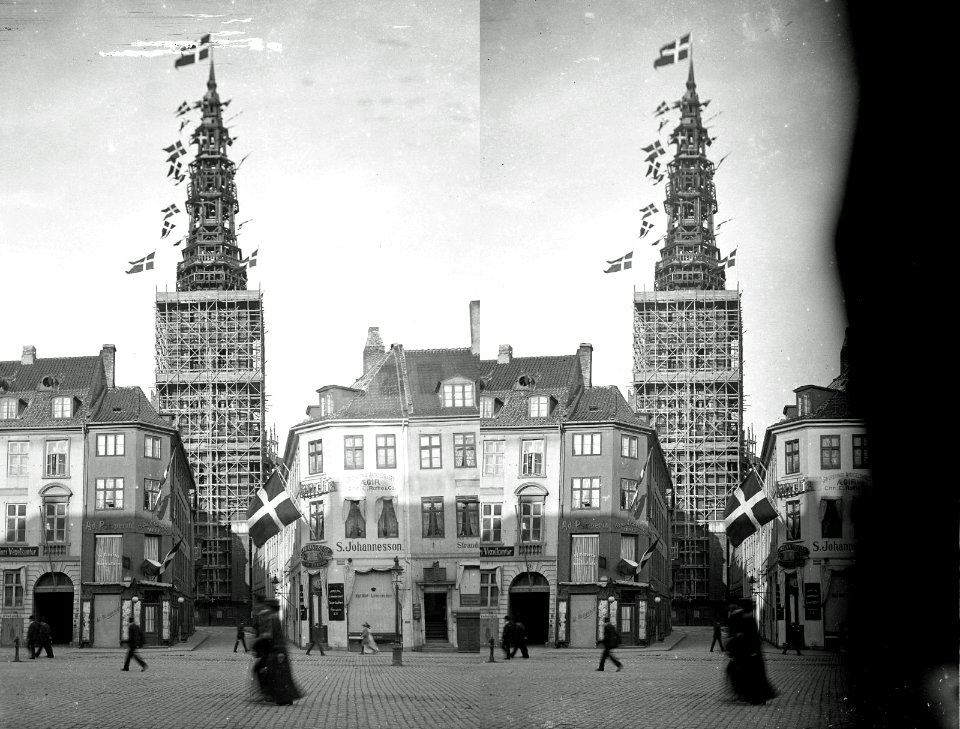 Nikolaj Kirke set fra Højbro Plads, 1908-1910
