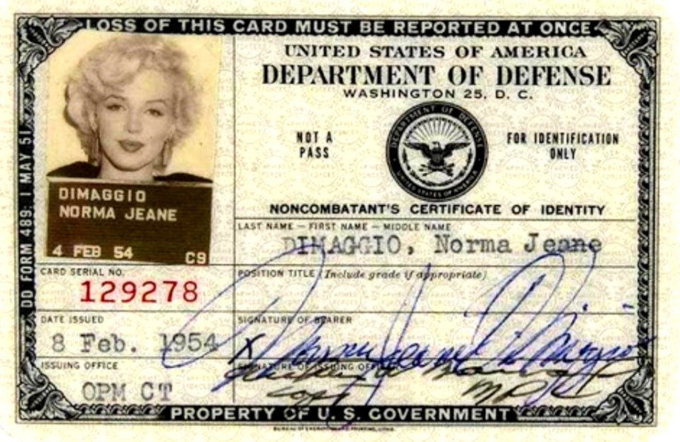 Norma Jeane Dimaggio USO card