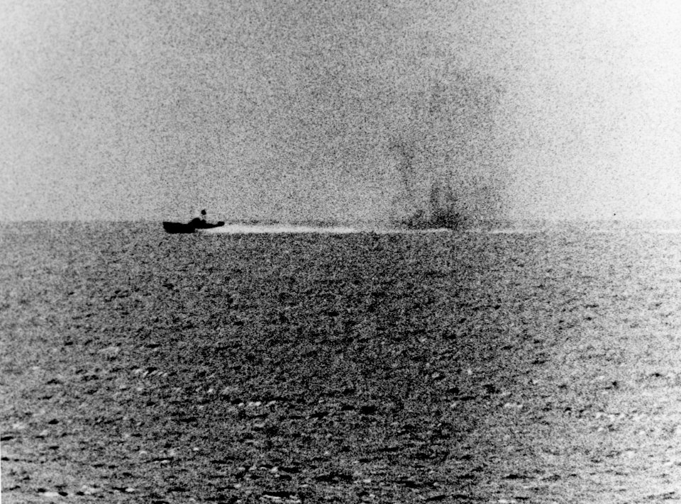 North Vietnamese P-4 under fire from USS Maddox (2 August 1964)