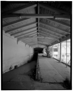 North view; Interior view of covered ramp to Station Building from Street Car Waiting House - North Philadelphia Station
