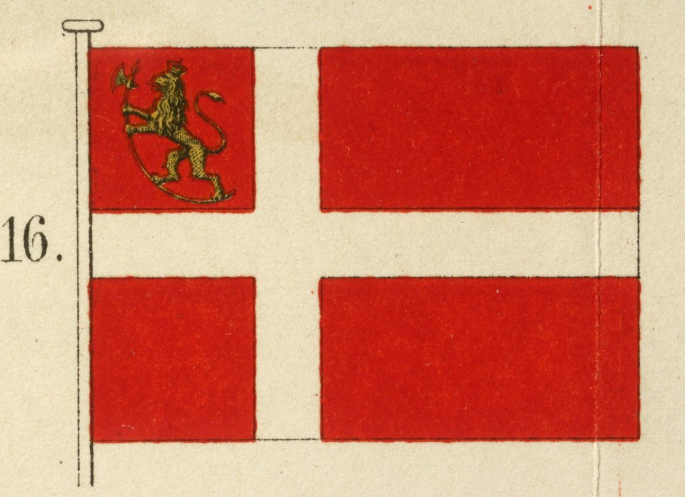 Norges handelsflagga, 1814. Utställning Brödrafolkens väl, år 2005 - Livrustkammaren - 73861