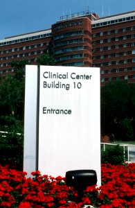 NIH sign in front of the clinical center