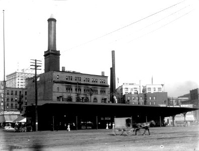 Northern Pacific Railroad depot at Columbia St and Railroad Ave, Seattle, 1906 (WARNER 631) photo