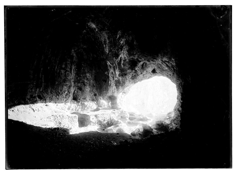 Northern views. Entrance of the cave of the prehistoric 'Galilee Skull' LOC matpc.08993