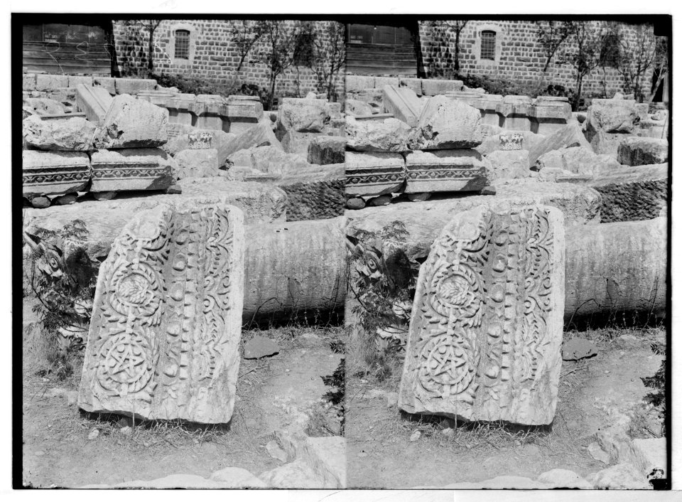 Northern views. Remarkable remains of the synagogue at Capernaum. Cornice; a frieze showing five pointed star, grapes, etc. LOC matpc.05180
