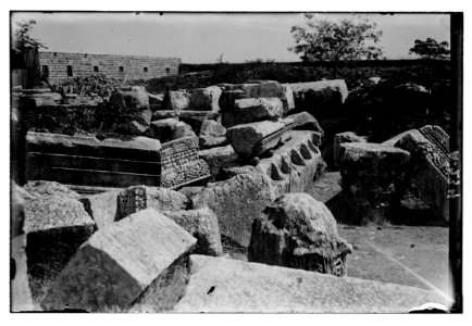 Northern views. Remarkable remains of the synagogue at Capernaum. Large blocks of stone with incisions for beams of roof LOC matpc.05175