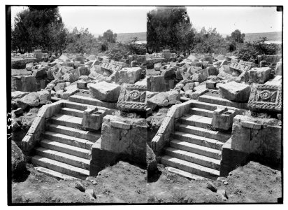 Northern views. Remarkable remains of the synagogue at Capernaum. The eastern stairway, near view LOC matpc.05174