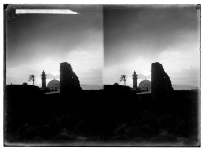Northern views. Silhouette of mosque and citadel (Tiberias) LOC matpc.05541