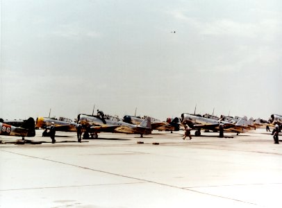 North American SNJ-3 Texans at a Naval Air Station, circa in 1943 (80-G-K-13388) photo