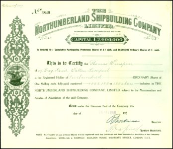 Northumberland Shipbuilding Company Ltd 1920