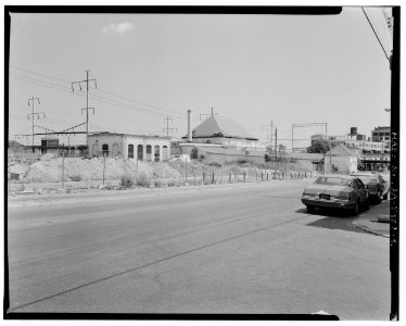 North view - general left to right; Mechanical Building, roof of Station Building, covered ramp, and Street Car Waiting House - North Philadelphia Station