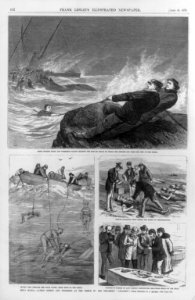 Nova Scotia - loss of the steamship Atlantic - scenes and incidents during and after the wreck (4-1-1873)- (4 cuts - rescue line from ship to shore; divers removing bodies; identifying LCCN99614157
