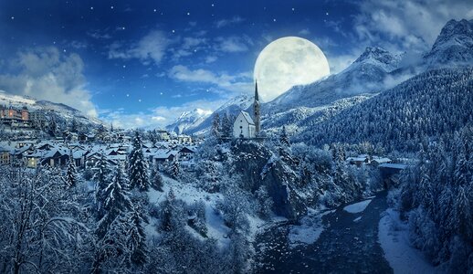 Mountains moon village