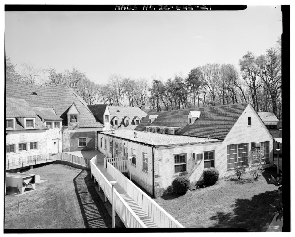 Northwest Wing (Wing 5) and rear elevations of facade and tis flaking wings (Wings 1 and 2)