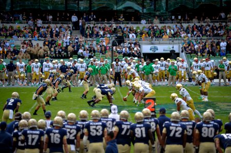 Notre Dame and Navy line up on scrimmage during the NCAA Emerald Isle Classic college football season opener
