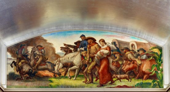 Oil painting Justice of the Plains- The Movement Westward on south wall, fifth floor, Department of Justice, Washington, D.C LCCN2010720162