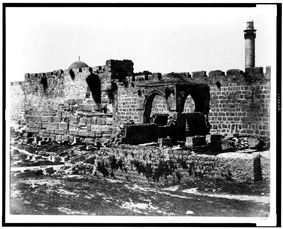Old Jewish masonry. Exterior of ancient Tower of Antonia - cemetery) - Bonfils LCCN92500651