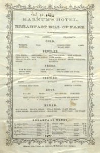 Old Food Menu - Barnums Hotel 1863