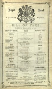 Old Food Menu - Royal Hotel 1862