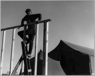 Olivehurst, Yuba County, California. Since September 1939 a family of four have lived in the tent. F . . . - NARA - 521815 photo