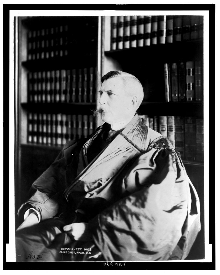 Oliver Wendell Holmes, three-quarter length portrait, seated in library, facing left, wearing judicial robe LCCN2006685361