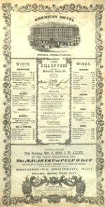 Old Food Menu - American Hotel 1862