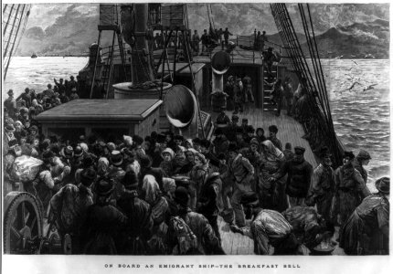 On board an emigrant ship - the breakfast bell immigrants on ship deck LCCN2005680795
