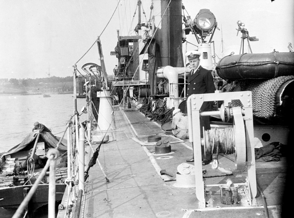 On board the destroyer Laforey (1913) at moorings in Harwich harbour RMG N24230