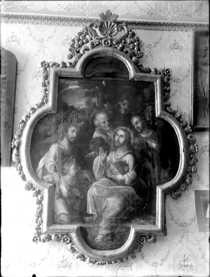 Old painting of the Miracle of the Loaves and Fishes at Mission Santa Clara, 1908 (CHS-4464)