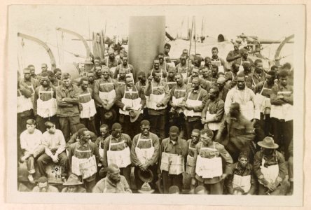 On board the Momus at sea, in the danger zone Part of the civilian stevedore battalion, under command of captain Goege Luberoff, Q.M.C., on board the Momus in the danger zone, on their way LCCN2016651366