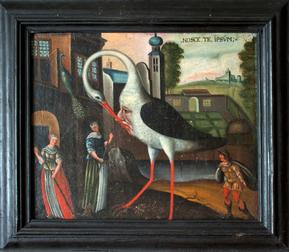 Oljemålning från 1600-talet på stork med ansikte på bröstet - Skoklosters slott - 95168